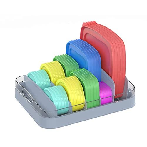 EVERIE Food Container Lid Organizer Compatible with 12'' Deep Cabinets, GS01 (Gray)