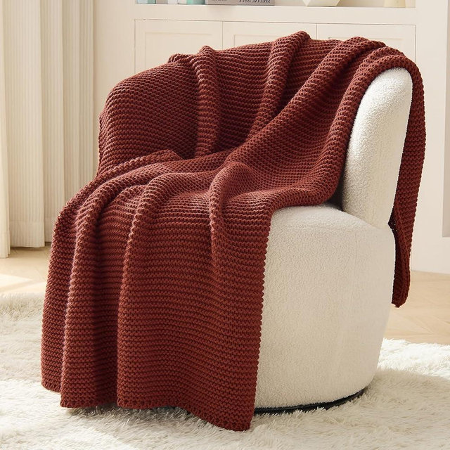 OnesCosy Knit Throw Blanket for Couch, Rust Throw Blanket, Soft Cozy Stretchy Reversible Garter Knitted Blankets for Bed, 50"x60", Rust Red