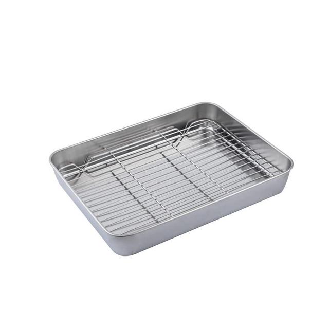 Stainless Steel Baking Sheet with Rack Set Tray Cookie Sheet Oven Pan with Cooling Rack,Non ToxicHealthy Sheet PanRust Free Less Stick, Thick Sturdy, Easy Clean Dishwasher Safe (L)