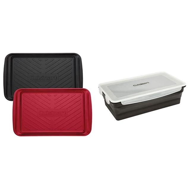 Cuisinart CPK-200 Grilling Prep and Serve Trays, Black and Red & CMT-100 XL Collapsible Marinade Container, Black