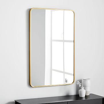 Modern Streamline Wall Mirror, Antique Brass