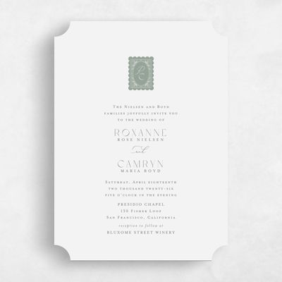 Green Ticket Wedding Invitation - Poplar Classic