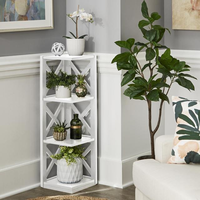 Weston Home Rebecca X-Frame 3-Shelf Corner Bookcase, White