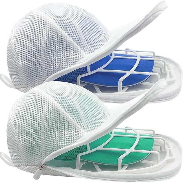 MCHKJ Hat Washer for Washing Machine, Cap Washer with Mesh Bags, Hat Washer for Baseball Caps, Hat Cleaner/Cleaning Protector (White - 2 Pack)