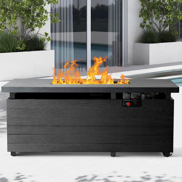 50" Outdoor Propane Fire Pit Table, 50,000 BTU Rectangular Gas Firepit with Glass Stones & Lid, 2-in-1 Patio Heating & Table for Backyard Deck Black