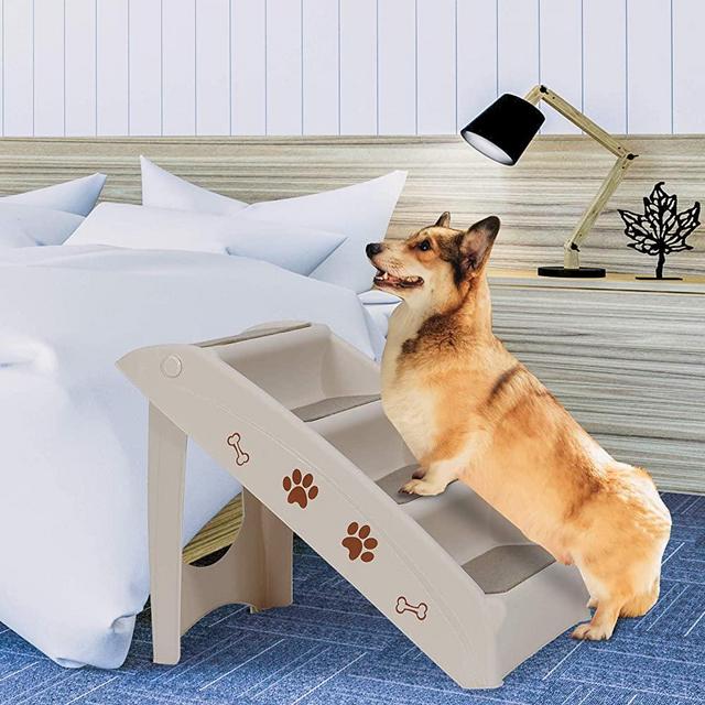 Nova Microdermabrasion Pet Dog Stairs Steps for high Bed for Small Dogs Washable Carpet Foldable Plastic