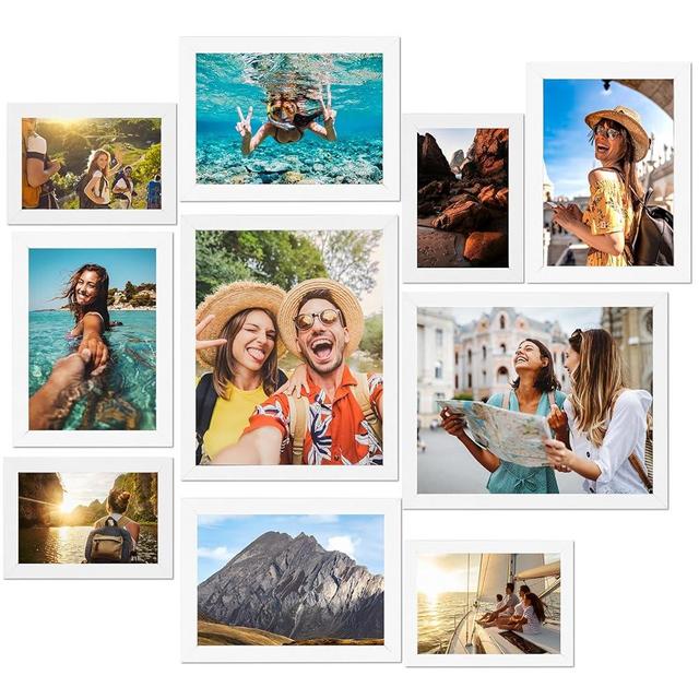Fixwal Picture Frames, 10 Pack Collage White Picture Frame Set for Wall Gallery Decor, Hanging or Tabletop Display Multi Sizes Photo Frames Including 8x10, 5x7, 4x6, White