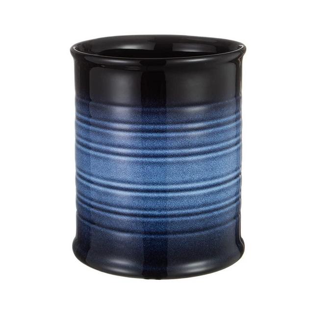 Nihow Kitchen Utensil Holder: 7.2 Inch Extra Large Ceramic Utensil Holder for Countertop - Stable Utensil Crock for Kitchen Counter Decor - Elegant Blue & Black (1PC)