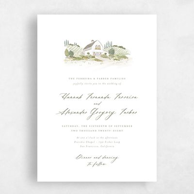 White Greenery Wedding Invitation - Sable Portrait