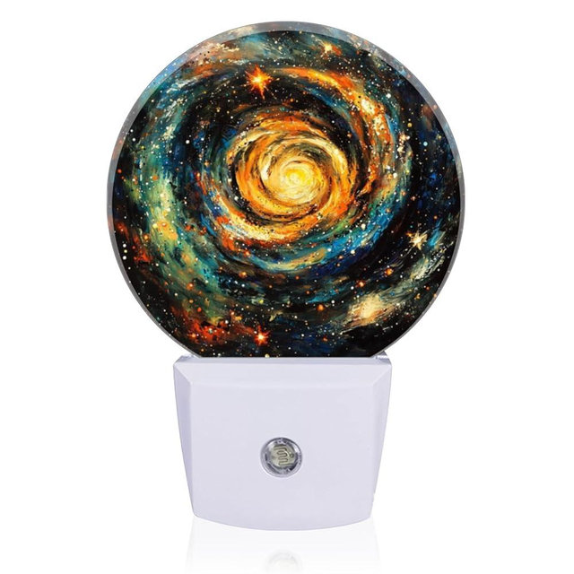 Mearafois LED Night Lights Lamp with Dusk to Dawn Sensor, Orange-Blue Rotating Galaxies Night Light Plug Into Wall for Kids Room, Bedroom, Bathroom, Kitchen, Hallway