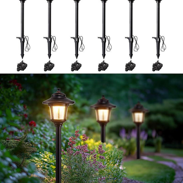 EDISHINE Low Voltage Landscape Lights, 12V 3W 120LM 3000K Seed Glass Outdoor Landscape Path Lights with Connectors, ORB Waterproof Electric LED Pathway Light Wired for Walkway Garden Yard, 6 Pack