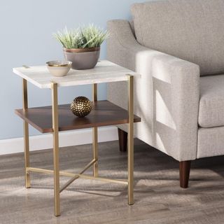 Ardmillan Faux Marble End Table with Storage