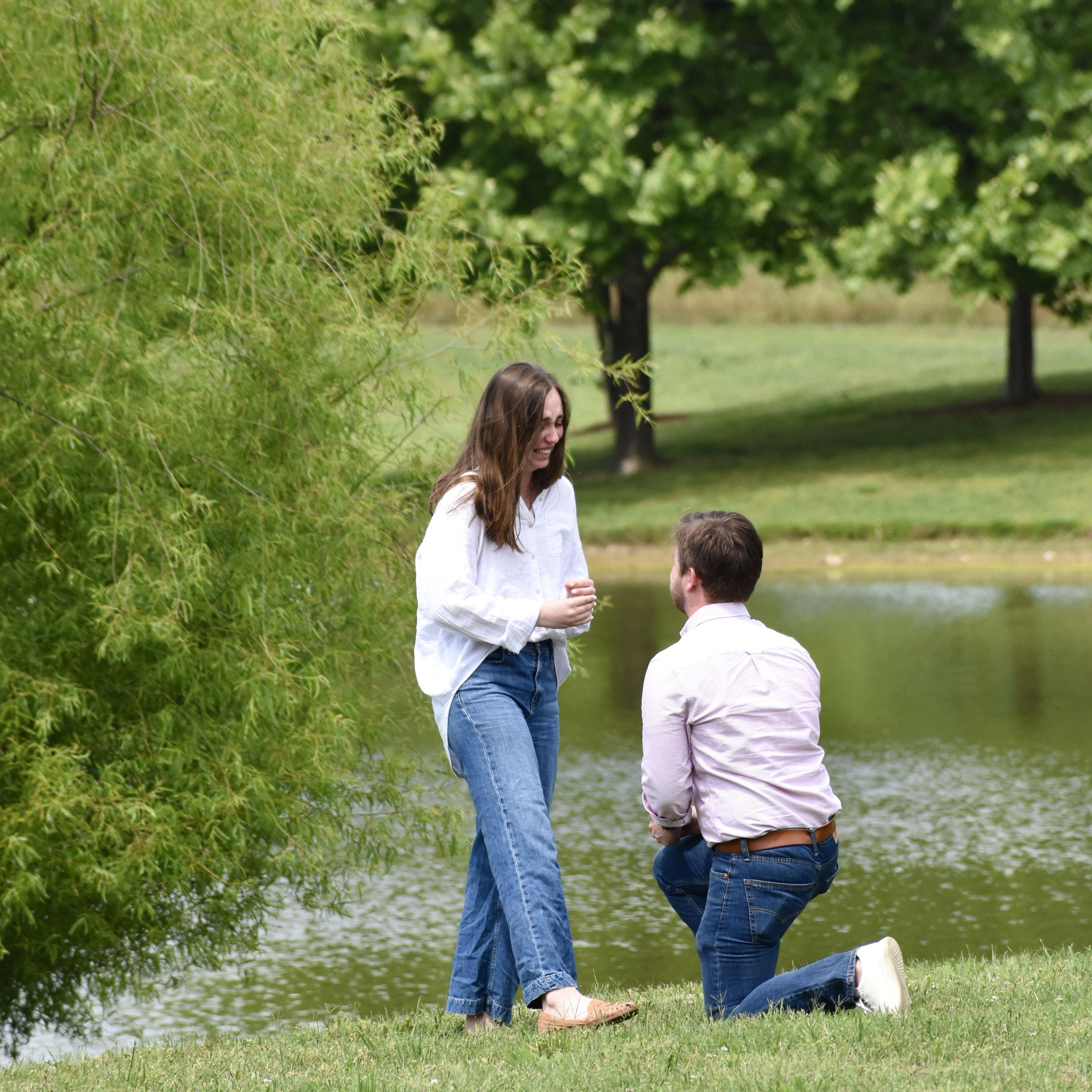 Kayleigh pictured just after she snatched the ring from the box when Jack proposed at Harlinsdale Farm in Franklin, TN on May 28, 2023 (the day after she got back from studying abroad in Belfast!)