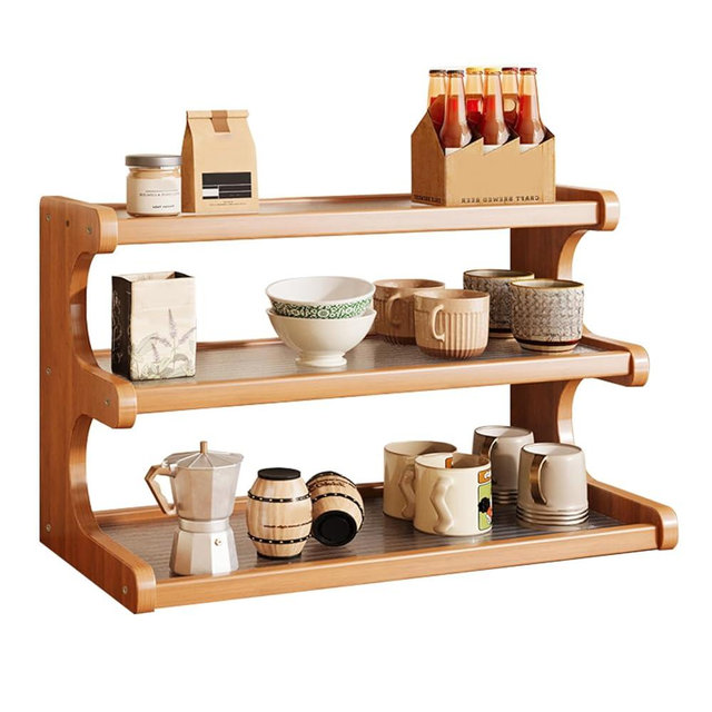 Wynfelo 3-Tier Wooden Mug Holder Countertop, Coffee Cup Holder Mug Display Coffee Mug Organizer Mug Rack for Coffee Station Organizer Mug Shelf for Cabinet for Kitchen, Home,Natural