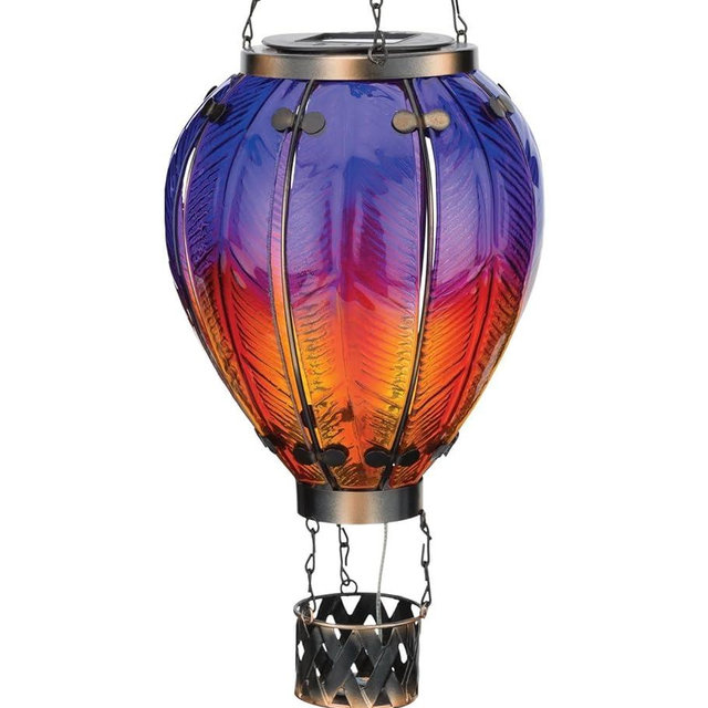 Regal Art & Gift 23.5 Inch Hot Air Balloon Solar Lantern – Hanging Solar-Powered LED Lights, Waterproof Portable Decorative Outdoor Lamp Made of Metal & Glass for Garden, Patios & Pathway – Purple