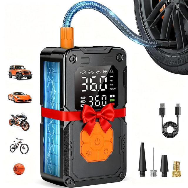 Tire Inflator Portable Air Compressor, 150PSI Cordless Air Pump for Car Tires, Bike Tire Pump with LED Light & Pressure Gauge, Portable Tire Inflator For Car Motorcycle Balls Bike Pump