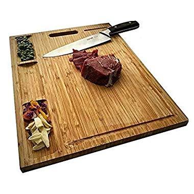 Allsum AllsumCB e4-4 Large Bamboo Kitchen Cutting 3 Built-in Dividers and Juice Grooves, Reversible Heavy Duty Chopping Board for Meats Bread Fruits, But, l, white