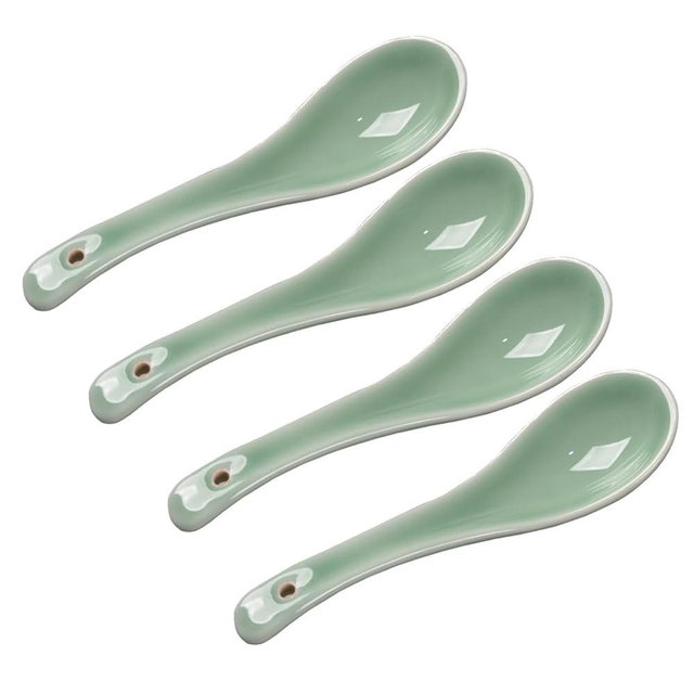 Hanporce Celadon Soup Spoons, Thick Heavy-weight High Grade Porcelain Soup Spoons, Table Spoons, Set of 4(Green)