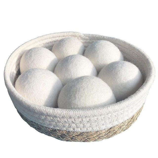 New Zealand Wool Dryer Balls | 7-Pack in Handmade Basket | Speed Up Drying & Reduce Wrinkles | Natural Reusable Fabric Softener