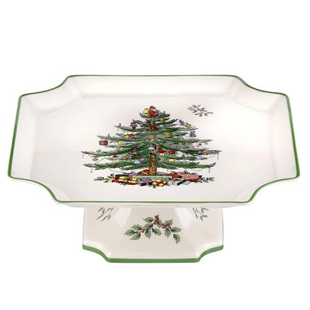 Spode Christmas Tree Footed Square Cake Plate, 10-Inch