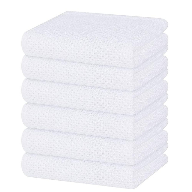 Homaxy 100% Cotton Waffle Weave Kitchen Dish Towels, Ultra Soft Absorbent Quick Drying Cleaning Towel, 13 x 28 Inches, 6-Pack, White