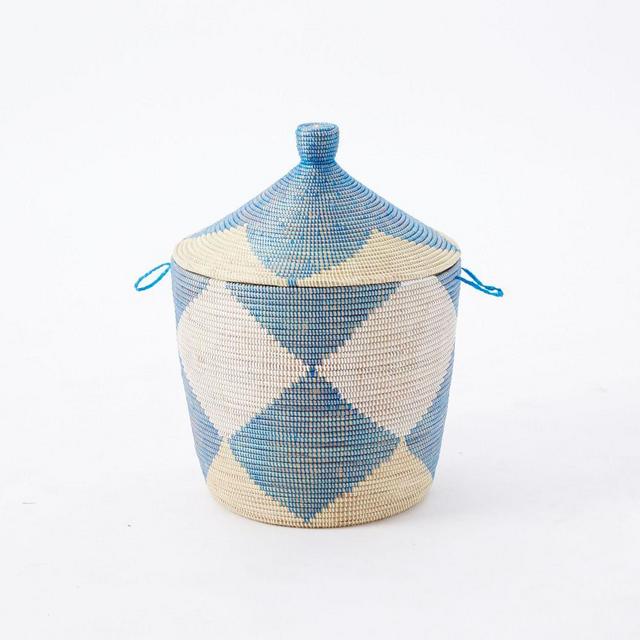 Graphic Printed Oversized Basket, Navy/White/Natural