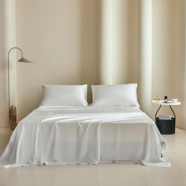 Simple&Opulence 100% Tencel Eucalyptus Lyocell Sheet Set 4 Pieces, Moisture-Wicking, Deep Pocket, Silky Soft Cooling Sheets for All-Season (White, King)