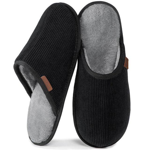 VeraCosy Men's Comfy Corduroy Memory Foam Scuff Slippers Soft Faux Fur Lined House Shoes with Anti-Skid Lightweight Sole