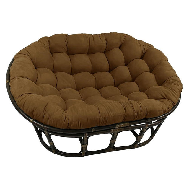 Blazing Needles Solid Microsuede Double Papasan Chair Cushion, 48" x 6" x 65", Saddle Brown