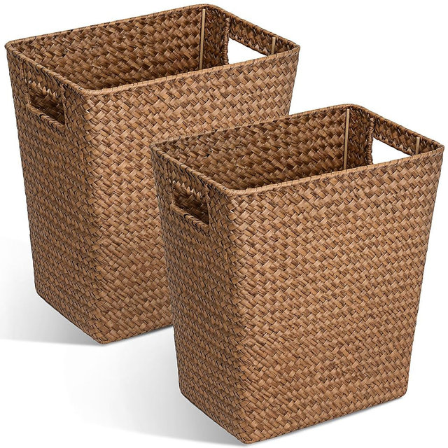 Yiyiring 2 Pack Seagrass Trash Can Waste Basket for Bathroom Farmhouse Style for Bathrooms Toilets Living Rooms Bedrooms and Offices