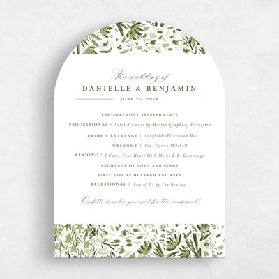 Green Arch Wedding Program - Giverny