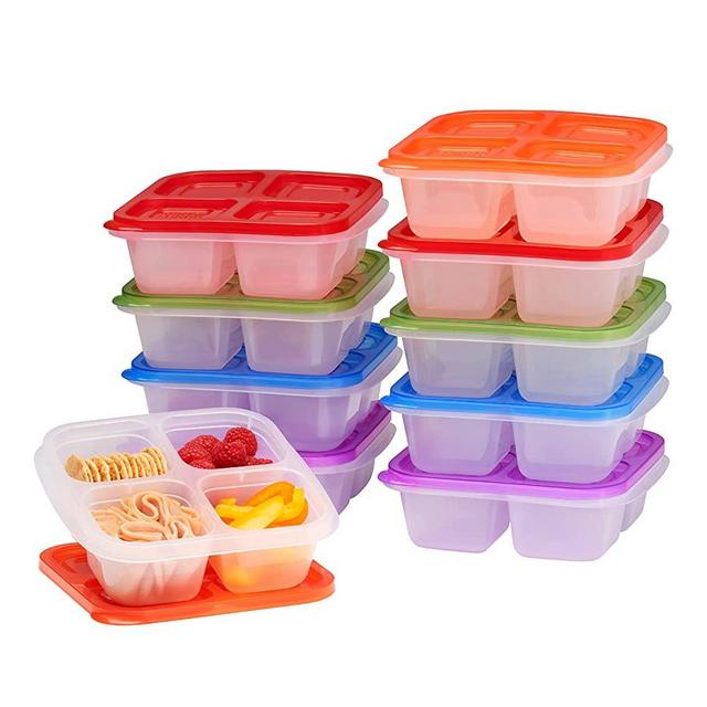 EasyLunchboxes - Bento Snack Boxes - Reusable 4-Compartment Food Containers for School, Work and Travel, Set of 10, (Classic)
