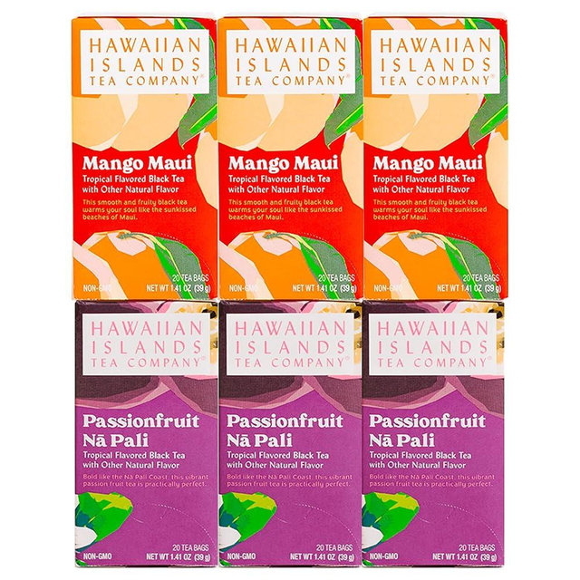 Hawaiian Islands Tea, Mango and Passion Fruit Flavors Combo Bundle (Six 1.27 Oz. Boxes with 20 Tea Bags Per Box)