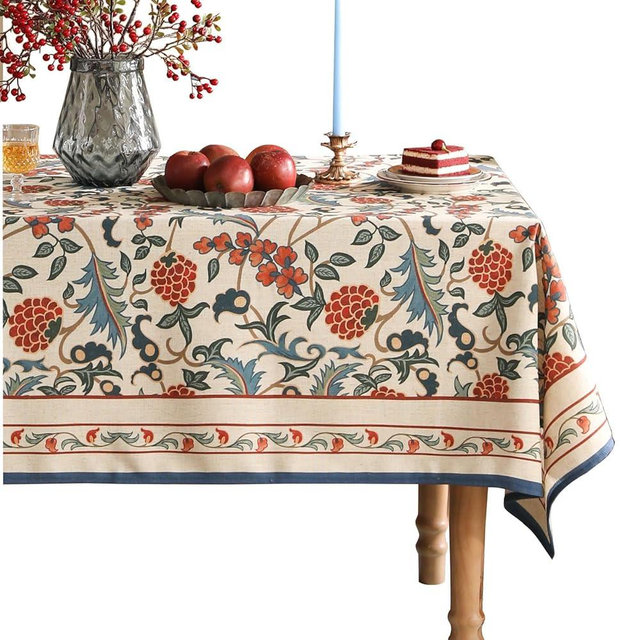 patdrea French Linen Pattern Tablecloth Soft Durable Floral Table Cloth Designer Kitchen Dining Tablecloth for Rectangular Tables for Parties Christmas 55"x 55"