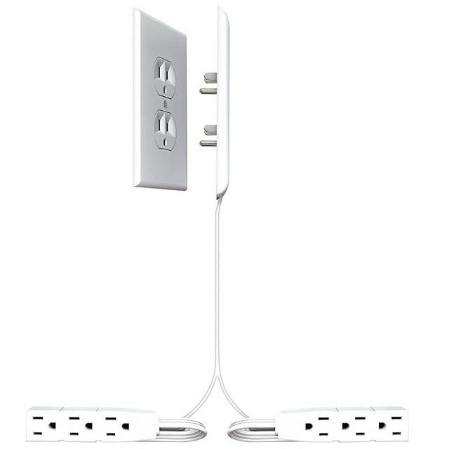 Sleek Socket Outlet & Plug Concealer with Dual Side-By-Side Power Strips & Cord Management Kits, Two 8-Foot 3 Outlet Power Strips, Universal Size