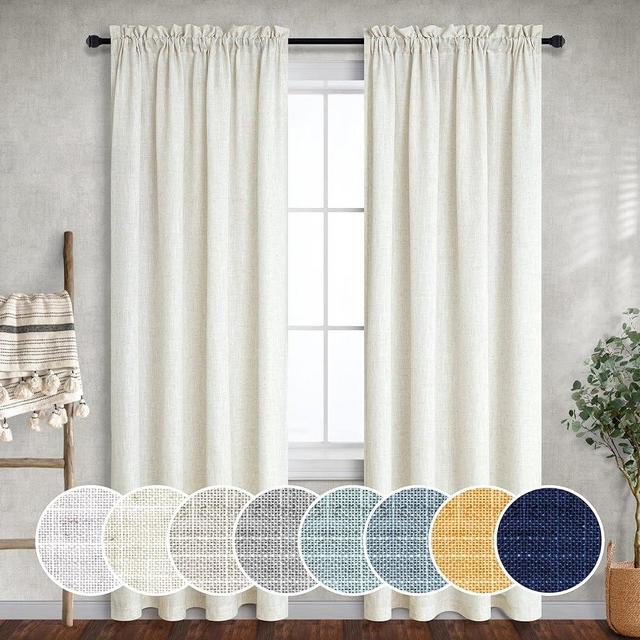 Mrs.Naturall Ivory Curtains 90 Inches Long for Living Room 2 Panel Set Rod Pocket Drape Linen Blend Lightweight Semi Sheer Off White Cream Colored Curtain for Bedroom Farmhouse Boho Decor 52x90 Length