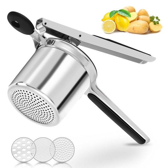 AHFLRITO Potato ricer, Heavy Duty Ricer for Mashed Potatoes, Large Potato Masher Stainless Steel with Ergonomic Handle, Efficiently for Fluffy Mashed Potatoes
