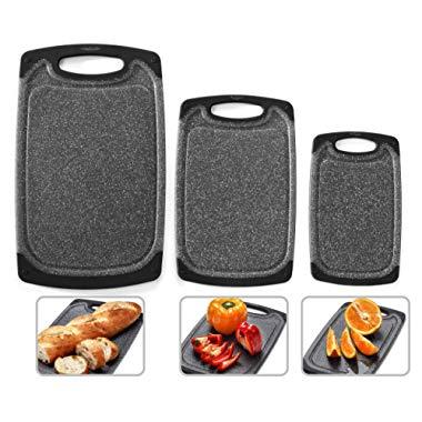 Home & Kitchen Essentials 3-Piece Cutting Board Set. Reversible, Marble Granite Gray, BPA Free, Dishwasher Safe, Easy-Grip Handle and Non-Porous with Juice Grooves