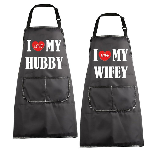 MBMSO Hubby Wifey Apron Sets His And Hers Aprons for Couples Wedding Gift for Newlyweds I Love My Wifey Hubby Cooking Aprons