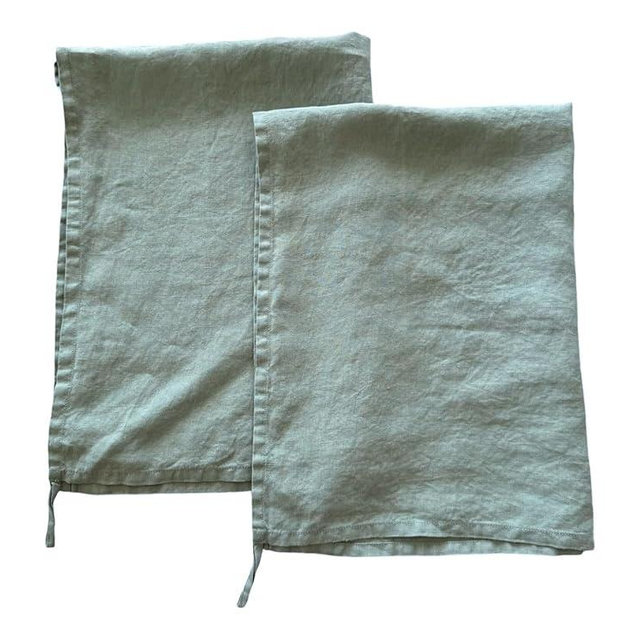 Linen Kitchen Dish Towels - 20 x 27 inch – 100% Pure Stonewashed Linen Hand Towel/Tea Towel - Set of 2 (Sage Green)