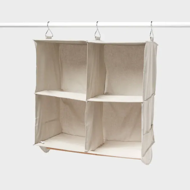 4 Shelf Hanging Fabric Storage Organizer with Hang Bar Light Gray - Brightroom™