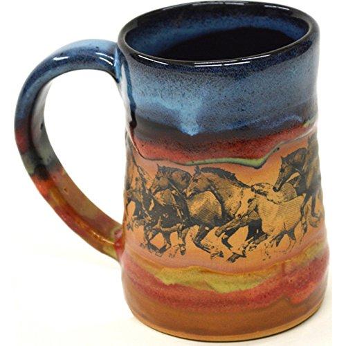 ALWAYS AZUL POTTERY Wild Horses 17 Oz. Small Tankard in Azulscape Glaze - Handmade Ceramic Beer Mugs - Stylish and Unique Handcrafted Artistic Stoneware- Polished Clay Cups, Great For Beer & Coffee