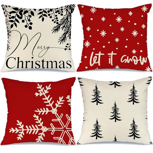 GEEORY Christmas Pillow Covers 18x18 Set of 4 for Christmas Decorations Let it Snow Christmas Tree Christmas Pillows Hello Winter Holiday Throw Pillows Christmas Farmhouse Decor for Couch