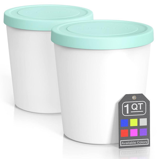 BALCI - Premium Ice Cream Containers (2 Pack - 1 Quart Each) Perfect Freezer Storage Tubs with Lids for Ice Cream, Sorbet and Gelato! - Mint