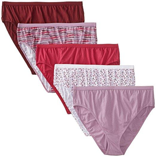 Just My Size Women's 5 Pack Cotton Hi Cut Assorted Panty
