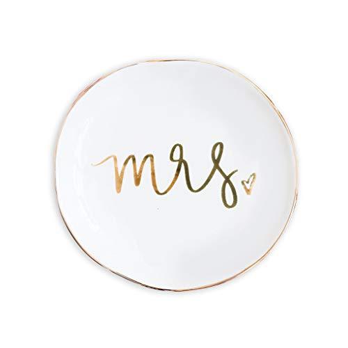 Mrs Jewelry Dish Small Gold Ceramic Ring Trinket Tray Wedding Gift For Bride Sweet Water Decor Wifey Desk Storage Accessories Miss Office Decor Hand Lettered Holder Mr Mrs Best Engagement Gifts Friend