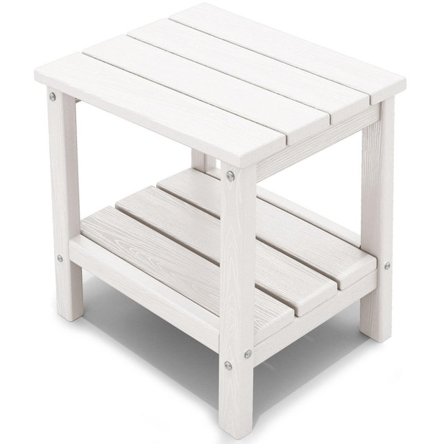 Hyleory Double-Tier Patio Adirondack Side Table, Outdoor HDPE Square End Table in White