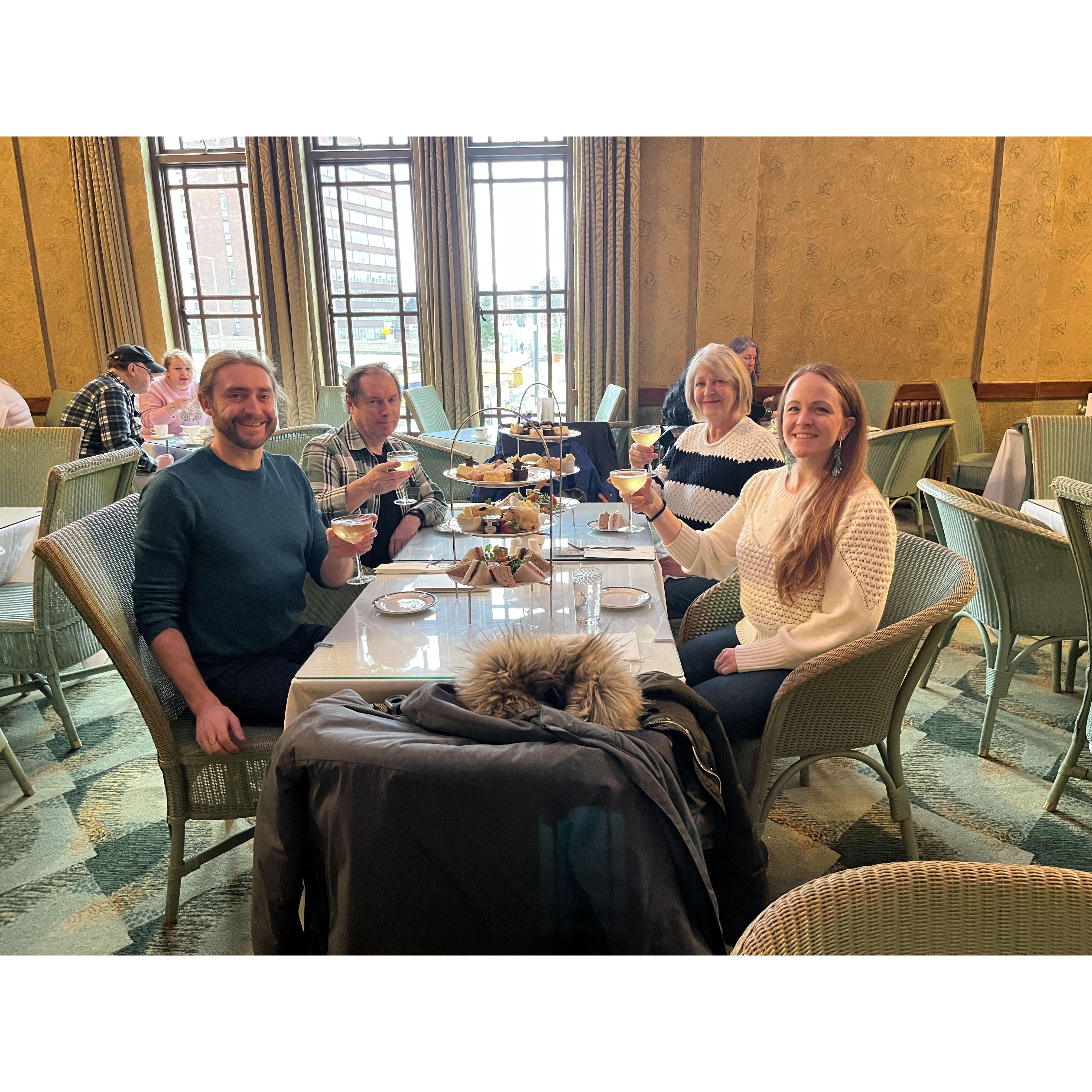 Afternoon tea with David's mum, Jan, and her partner, David