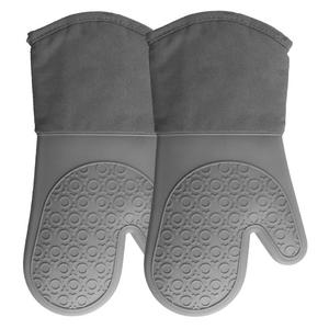 HOMWE - Silicone Oven Mitts with Quilted Cotton Lining - Professional Heat Resistant Kitchen Pot Holders - 1 Pair (Gray, Oven Mitts)