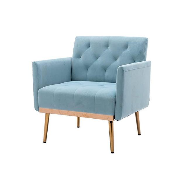 Homvent Accent Arm Chair, Modern Single Sofa Comfy Upholstered Barrel Chair Living Room Bedroom Home Office Furniture with Gold Metal Legs (Blue)